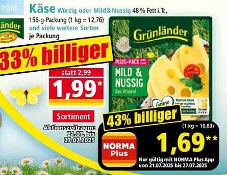 Grünländer Käse Mild & Nussig 156-g-Packung - Jetzt erhältlich!