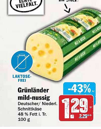 Grünländer mild-nussig - Deutscher/Niederl. Schnittkäse 100 g
