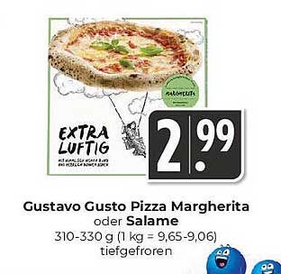 Gustavo Gusto Pizza Margherita oder Salame 310-330 g tiefgefroren