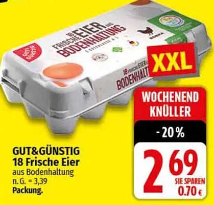 GUT& GÜNSTIG 18 Frische Eier aus Bodenhaltung