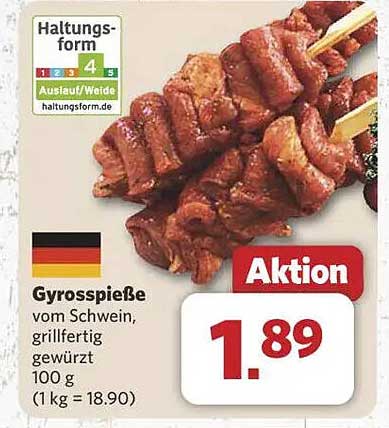 Gyrosspieße vom Schwein, grillfertig gewürzt