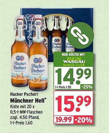 Hacker Pschorr Münchner Hell* Kiste mit 20 x 0,5-l-MW-Flaschen