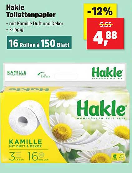 Hakle Toilettenpapier mit Kamille - 16 Rollen à 150 Blatt
