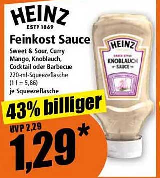 HEINZ Feinkost Sauce – Sweet & Sour, Curry, Mango, Knoblauch, Cocktail oder Barbecue