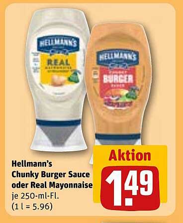 Hellmann's Chunky Burger Sauce oder Real Mayonnaise 250ml