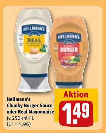Hellmann's Chunky Burger Sauce oder Real Mayonnaise je 250-ml-Fl.