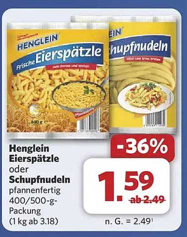 Henglein Eierspätzle oder Schupfnudeln 400/500-g-Packung