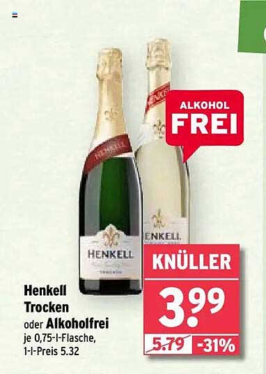 Henkell Trocken oder Alkoholfrei - Jubiläumspreis nur 3,99 €!