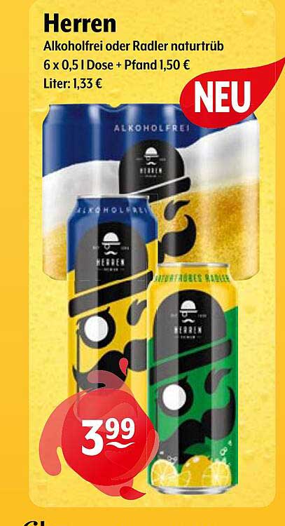 Herren Alkoholfrei oder Radler naturtrüb 6 x 0,5 l Dose