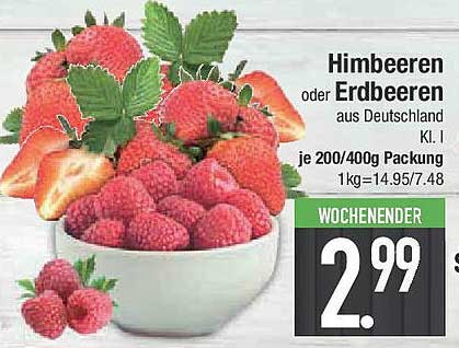 Himbeeren oder Erdbeeren aus Deutschland, Ki. I, je 200/400g Packung