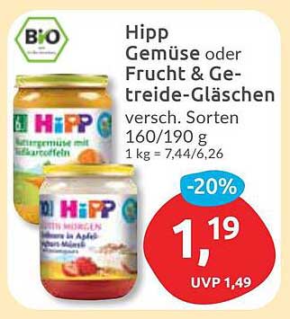 Hipp Gemüse oder Frucht & Getreide-Gläschen - Verschiedene Sorten 160/190 g