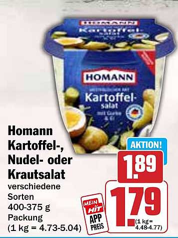 Homann Kartoffel-, Nudel- oder Krautsalat 400-375 g
