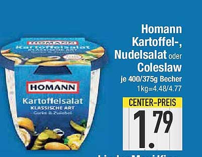 Homann Kartoffel-, Nudelsalat oder Coleslaw je 400/375 g Becher