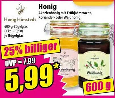 Honig Himstedt - Akazienhonig mit Frühjahrstracht, Koriander- oder Waldhonig 600 g