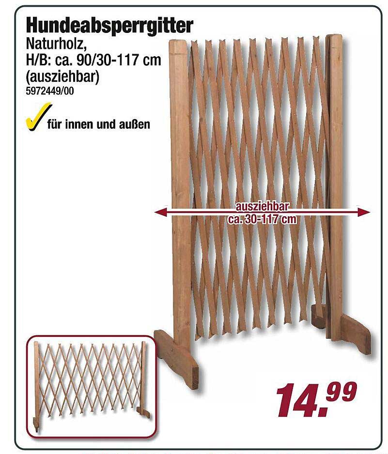 Hundeabsperrgitter Naturholz, H/B: ca. 90/30-117 cm (ausziehbar)