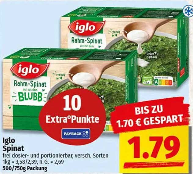 Iglo Rahm-Spinat 500g - jetzt für nur 1,79 €