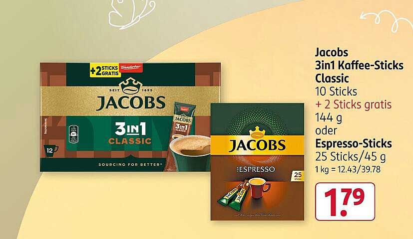 Jacobs 3in1 Kaffee-Sticks Classic - 10 Sticks + 2 Sticks gratis