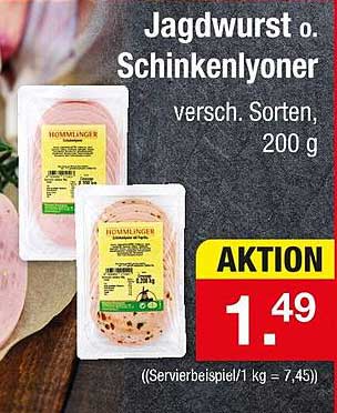 Jagdwurst o. Schinkenlyoner, 200 g, diverse Sorten