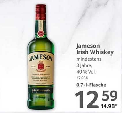 Jameson Irish Whiskey 0,7l Flasche - Mindestens 3 Jahre - 40% Vol.