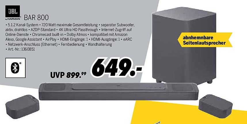 JBL BAR 800 - 5.1.2 Kanal-System mit Subwoofer