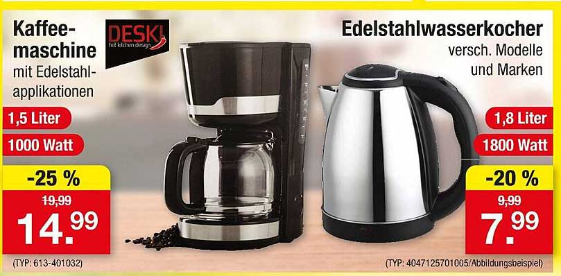 Kaffeemaschine mit Edelstahlapplikationen 1,5 Liter 1000 Watt