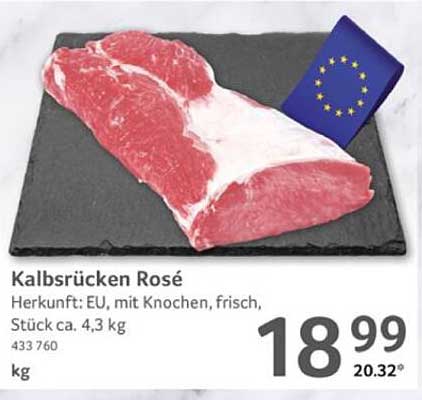 Kalbsrücken Rosé, frisch, mit Knochen