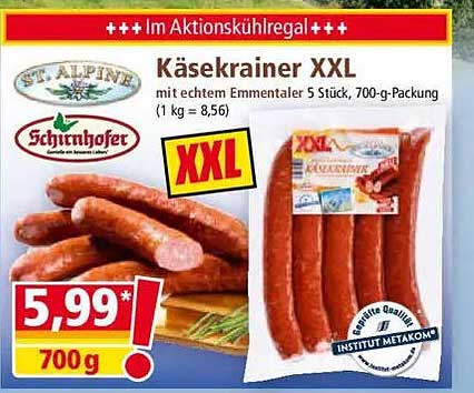 Käsekrainer XXL mit echtem Emmentaler 5 Stück, 700-g-Packung