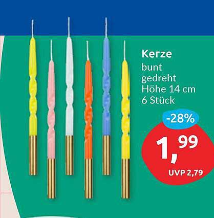 Kerze bunt gedreht 14 cm - 6 Stück
