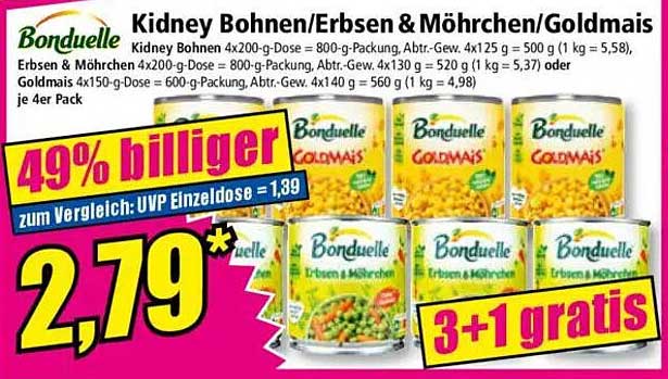 Kidney Bohnen/Erbsen & Möhrchen/Goldmais 4x200g- oder 4x150g-Dose
