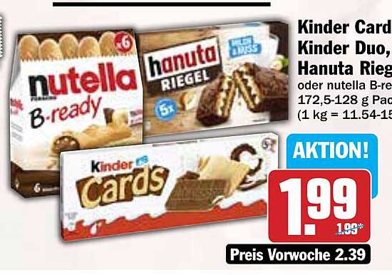 Kinder Cards, Kinder Duo, nutella B-ready oder hanuta Riegel - Angebot im Hit-Prospekt