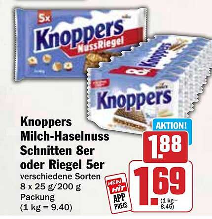 Knoppers Milch-Haselnuss Schnitten 8er oder Riegel 5er