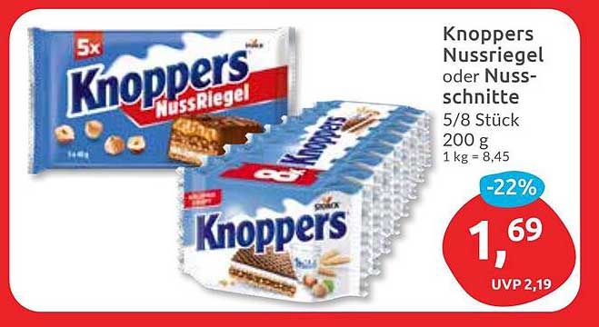Knoppers Nussriegel oder Nuss-Schnitte 5x 200 g