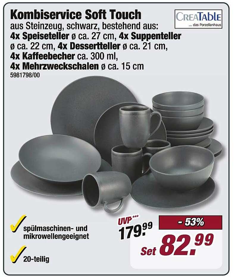 Kombiservice Soft Touch - 20-teiliges Set aus Steinzeug