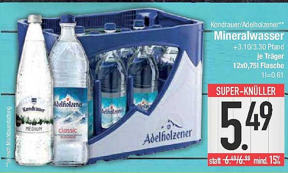 Kondrauer/Adelholzener Mineralwasser 12x0,75l im Träger