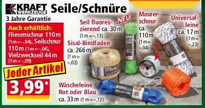 KRAFT Werkzeuge Seile/Schnüre - Jeder Artikel nur 3,99 €