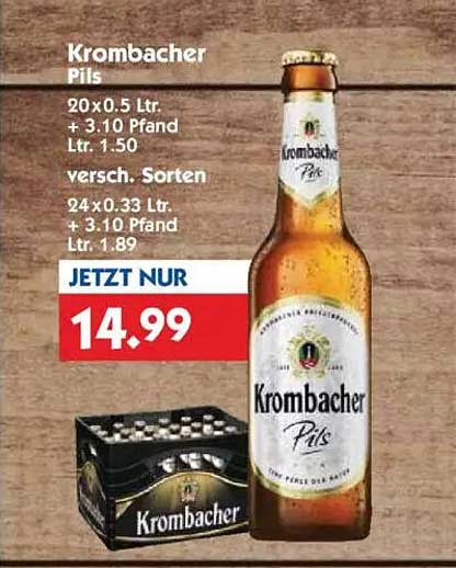 Krombacher Pils 20 x 0,5 Ltr. + 3,10 Pfand | 24 x 0,33 Ltr. + 3,10 Pfand