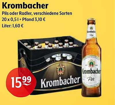 Krombacher Pils oder Radler, 20 x 0,5 l