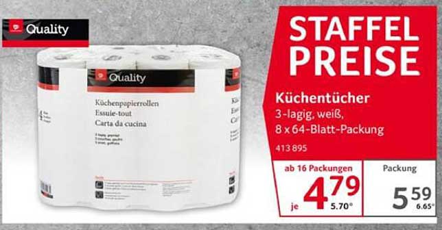 Küchentücher 3-lagig, weiß, 8 x 64-Blatt-Packung