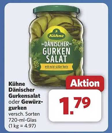 Kühne Dänischer Gurkensalat oder Gewürzgurken 720-ml-Glas