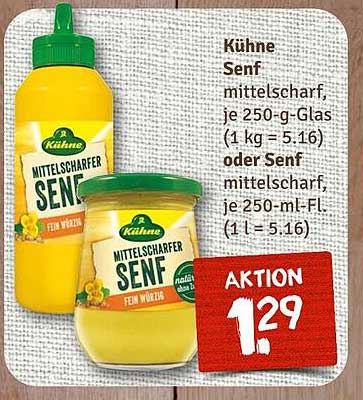 Kühne Senf mittelscharf, je 250-g-Glas oder 250-ml-Flasche