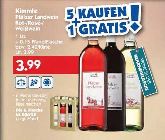 Kümmle Pfälzer Landwein Rot-/Rosé-/Weißwein - 1 L für nur 3,99 €