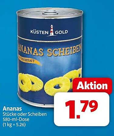 KÜSTEN GOLD Ananas Stücke oder Scheiben 580-ml-Dose
