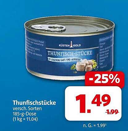 KÜSTEN GOLD Thunfischstücke in eigenem Saft 185-g-Dose