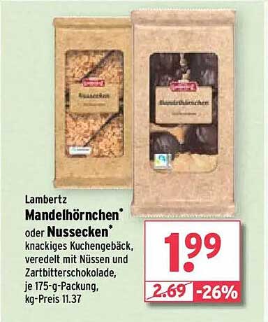 Lambertz Mandelhörnchen oder Nussecken, je 175-g-Packung