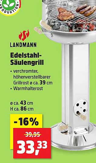 LANDMANN Edelstahl-Säulengrill