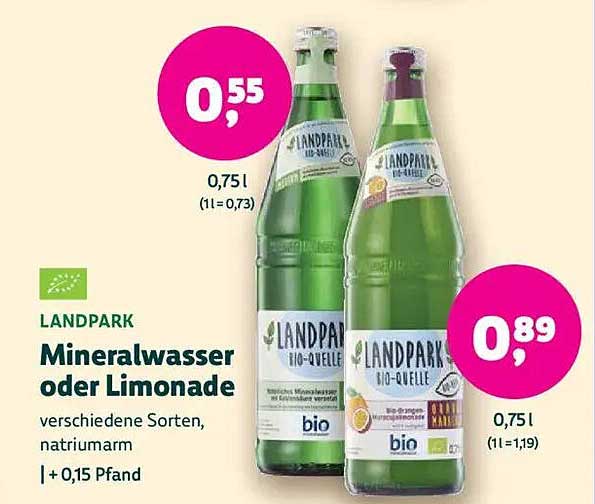 LANDPARK Mineralwasser oder Limonade, verschiedene Sorten, 0,75 l