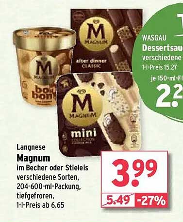 Langnese Magnum im Becher oder Stieleis verschiedene Sorten