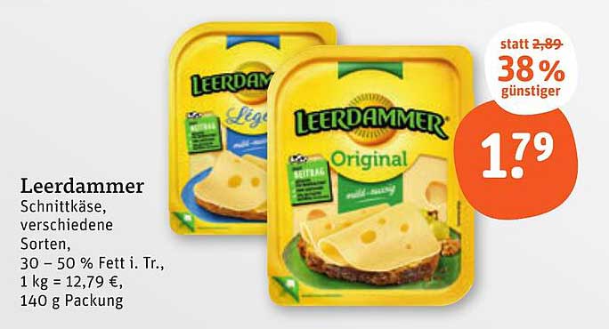 Leerdammer Schnittkäse, verschiedene Sorten