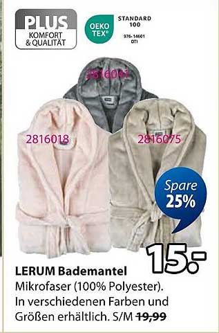 LERUM Bademantel - Mikrofaser (100% Polyester) - 25% Rabatt
