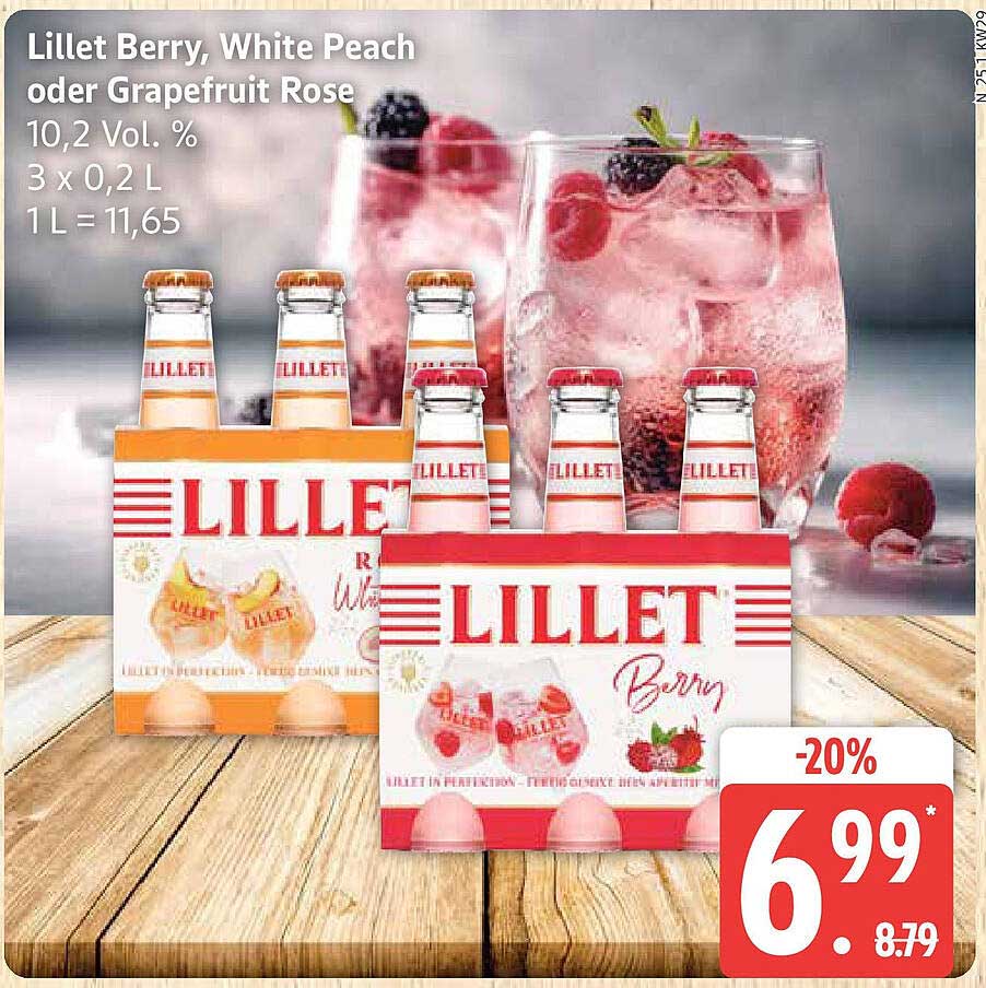 Lillet Berry, White Peach oder Grapefruit Rose – 3 x 0,2 L